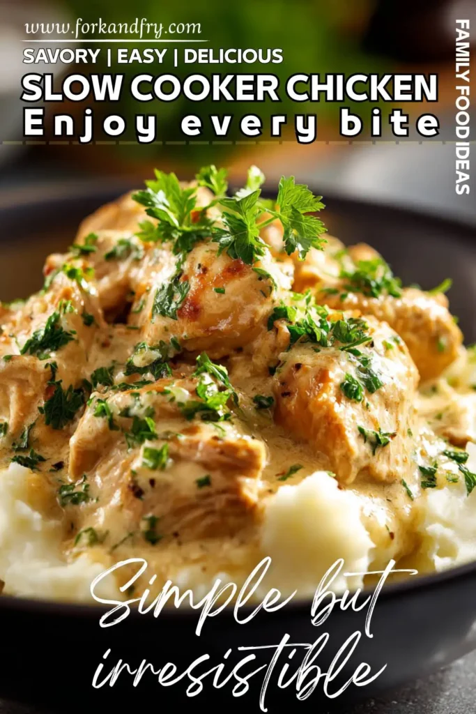 Easy Creamy Crockpot Chicken Crockpot chicken in cream cheese sauce served hot