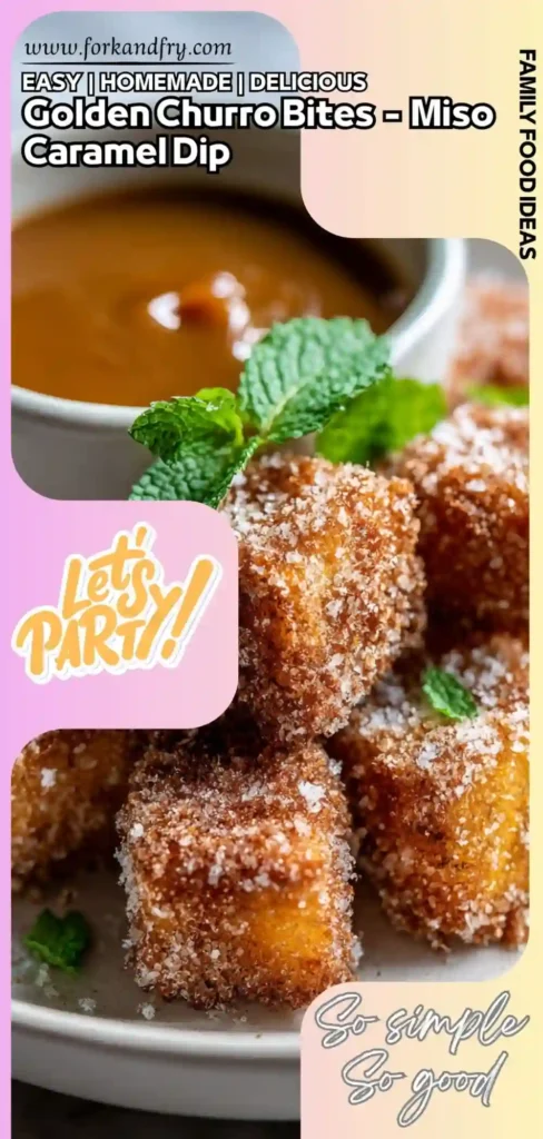 Bite-sized churros on plate with dipping sauce