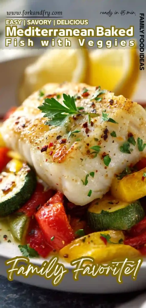 Whole fish baked over sautéed vegetables and lemon