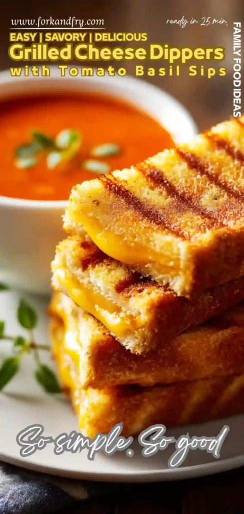 Fall Party Appetizer Grilled Cheese Dunks Crispy grilled cheese cut into strips, served with tomato soup