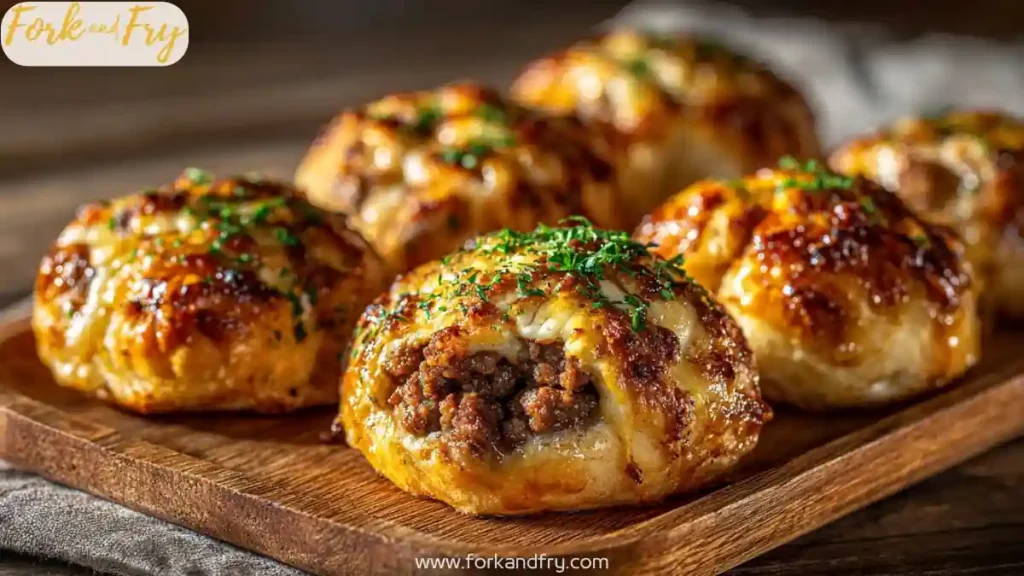 Cheeseburger bombs filled with beef and cheese wrapped in golden dough.