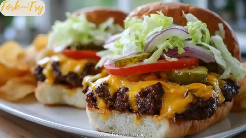 Garlic burgers with melted cheese on French bread