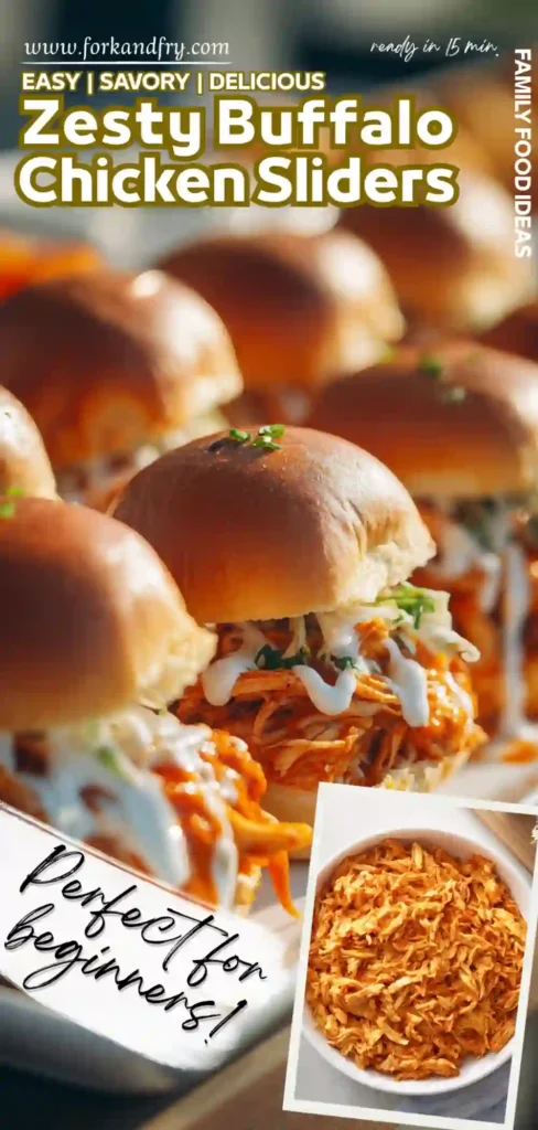 Baked buffalo sliders with melted cheese and ranch drizzle