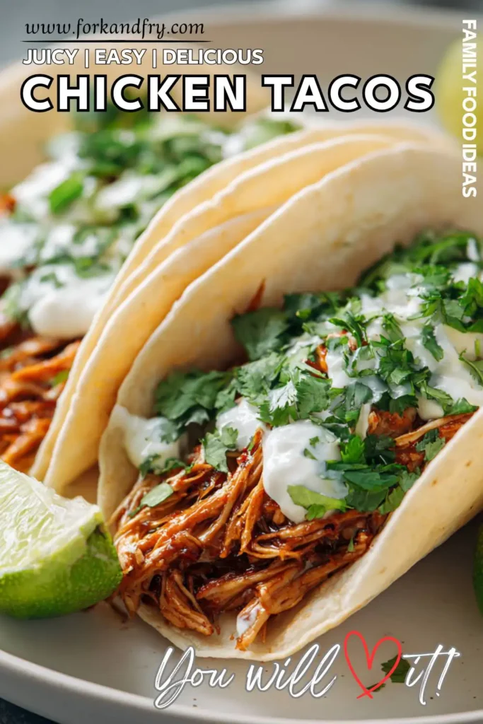 Slow Cooker Shredded Chicken Tacos – Family Friendly” “Healthy crockpot chicken tacos ready to eat, topped with fresh avocado and lime, simple weeknight meal.”
