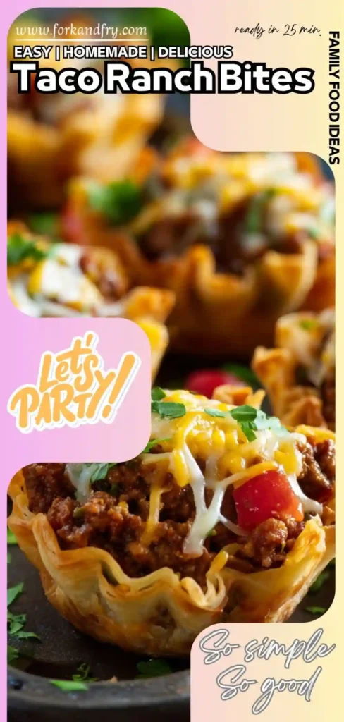 Taco Ranch Appetizers with Ground Beef Mini taco ranch appetizers baked in phyllo shells for party snacks