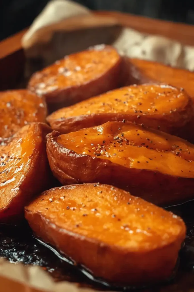 Roasted Sweet Potatoes oven-roasted sweet potatoes with caramelized edges and cracked black pepper