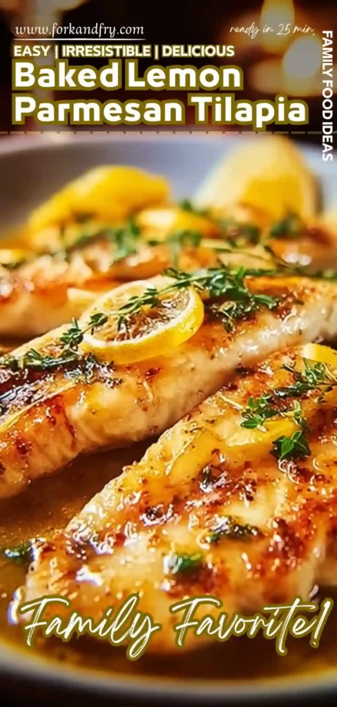 Baked Lemon Parmesan Tilapia for Quick Dinners baked lemon parmesan tilapia fillets in sauce with thyme and lemon slices
