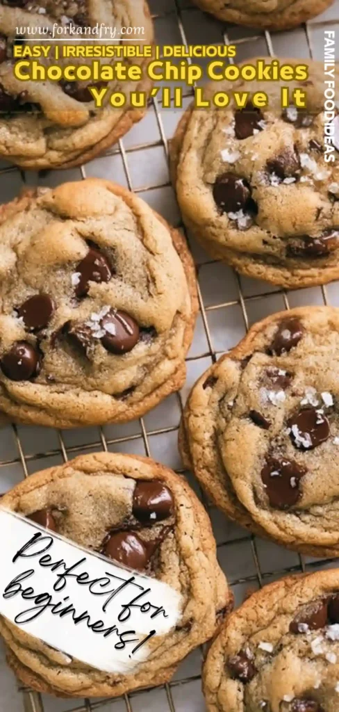 chocolate chip cookies easy close-up of soft chocolate chip cookies topped with sea salt, arranged on a wire cooling rack