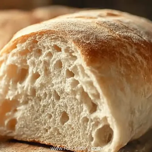 fresh ciabatta bread loaf cut open showing airy crumb and golden crust