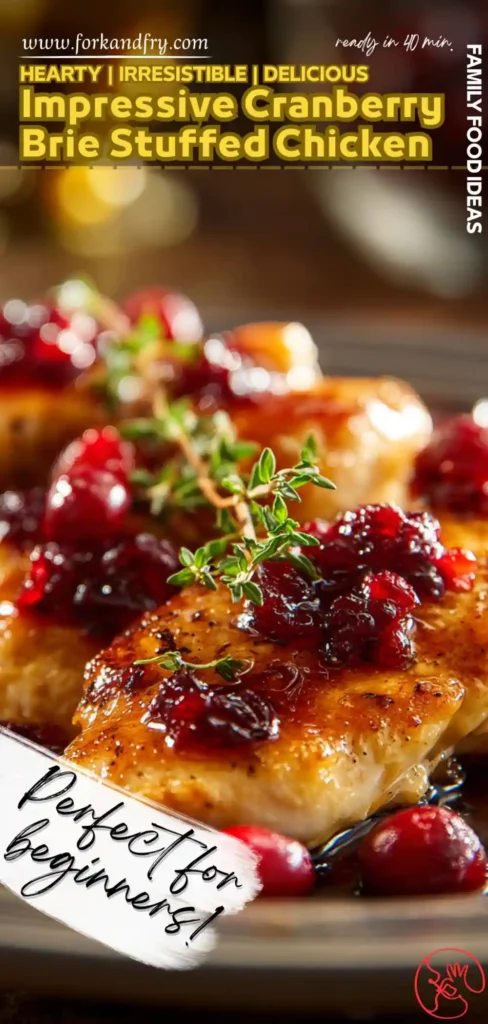 Cranberry Brie Stuffed Chicken for Easy Festive Dinners glazed cranberry chicken breast with brie and thyme on holiday table