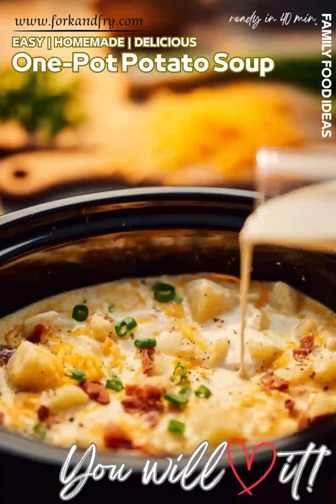 One-Pot Potato Soup with Cheese and Bacon creamy one-pot potato soup with bacon, cheese, and green onions in a slow cooker