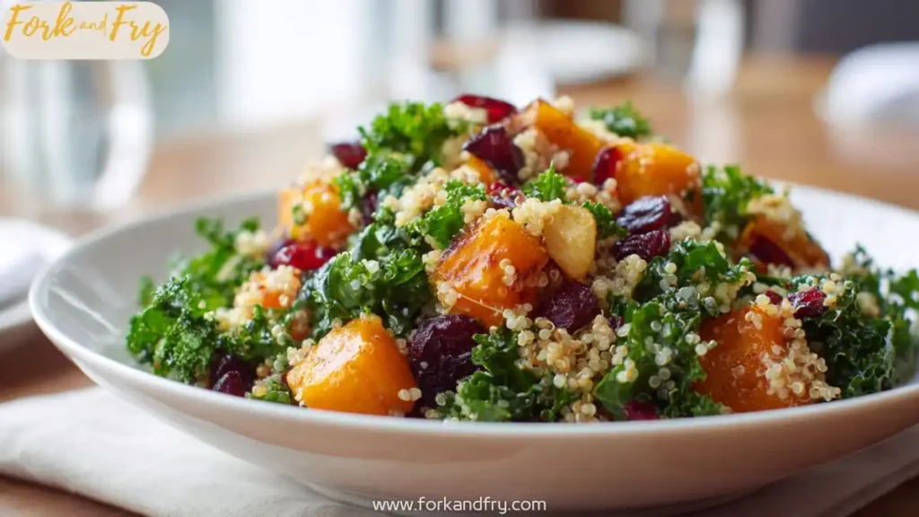 quinoa kale salad with roasted butternut squash and cranberries