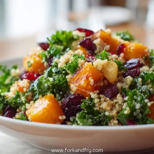 quinoa kale salad with roasted butternut squash and cranberries