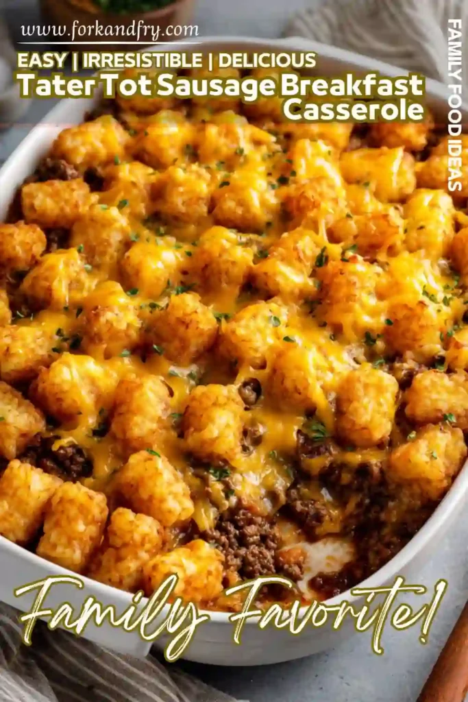 Tater Tot Sausage Breakfast Casserole with Cheddar golden tater tot sausage breakfast casserole with cheddar cheese and herbs